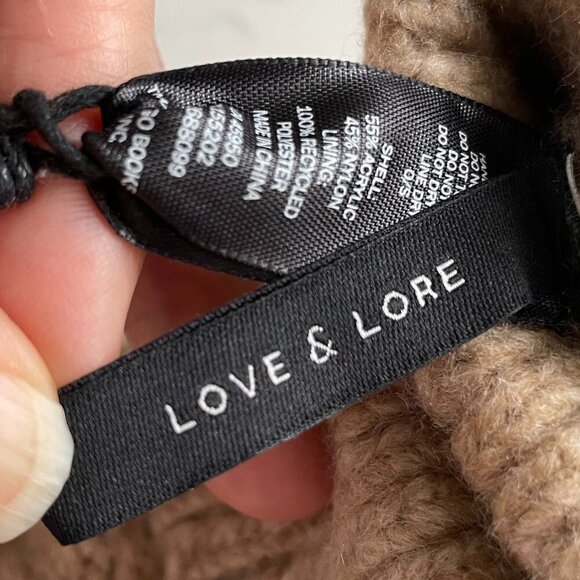 Indigo Love & Lore Outdoor Sherpa Lined Knit Recycled Polyester Mittens Tan OS - Picture 5 of 10